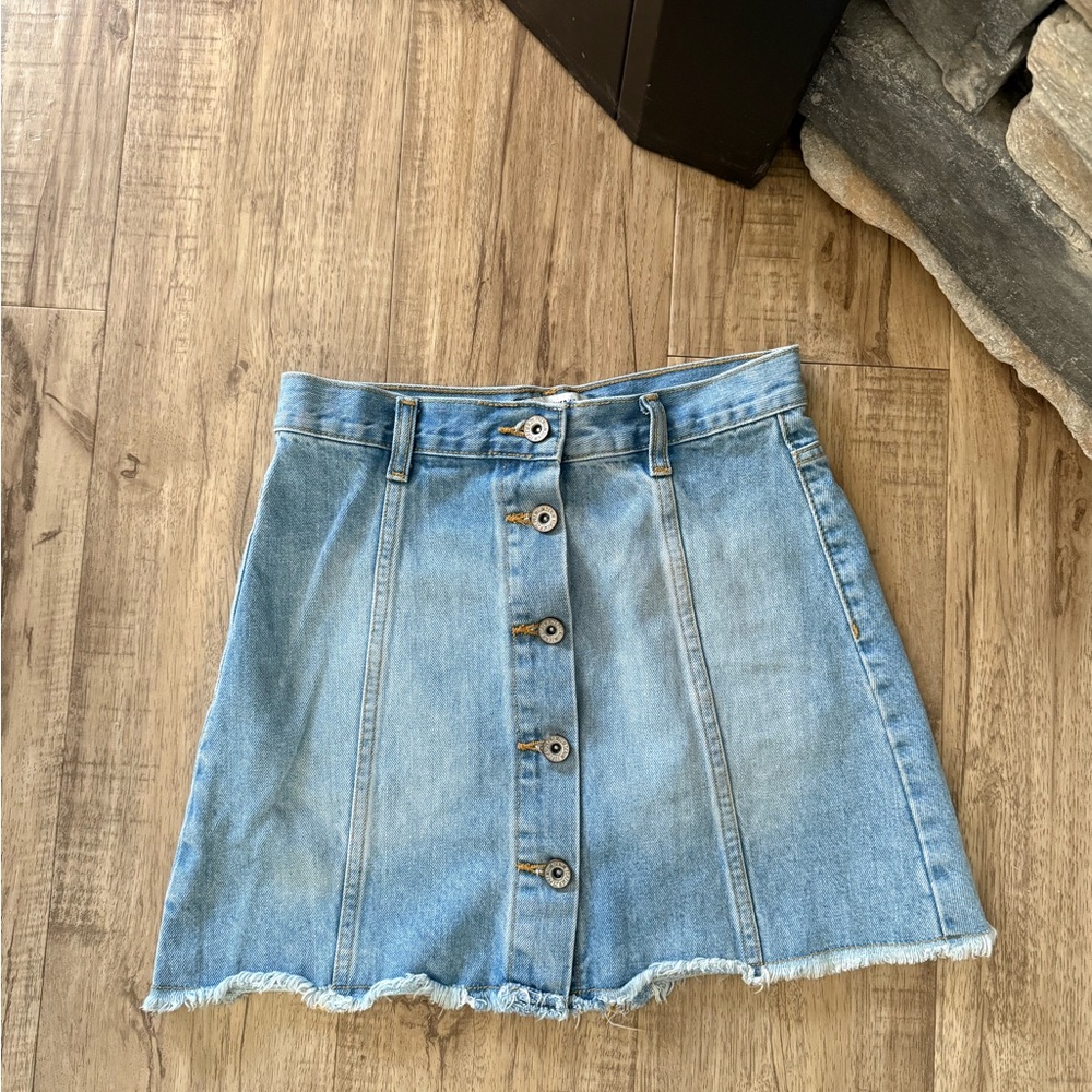 Denim Button-Front Skirt